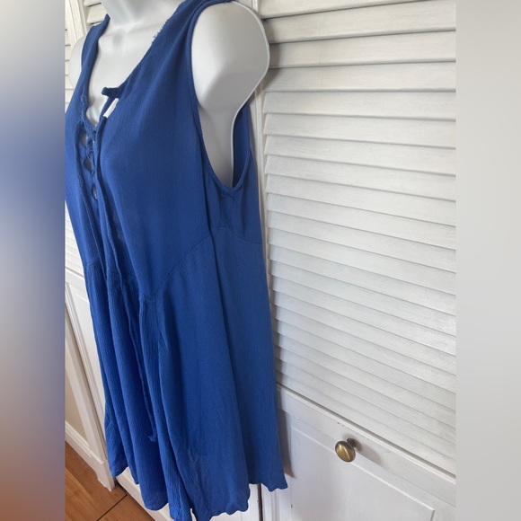 Umgee Lace Up Royal Blue Boho Tunic Top Medium - Picture 3 of 10